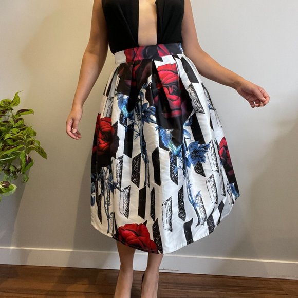 Floral Lined Puffy Midi Skirt -L- - Picture 1 of 11